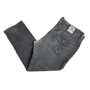 Rock Revival Jean FAWN Relaxed Taper Men Sz 44 Black Y2K 90s Embroidered Stretch